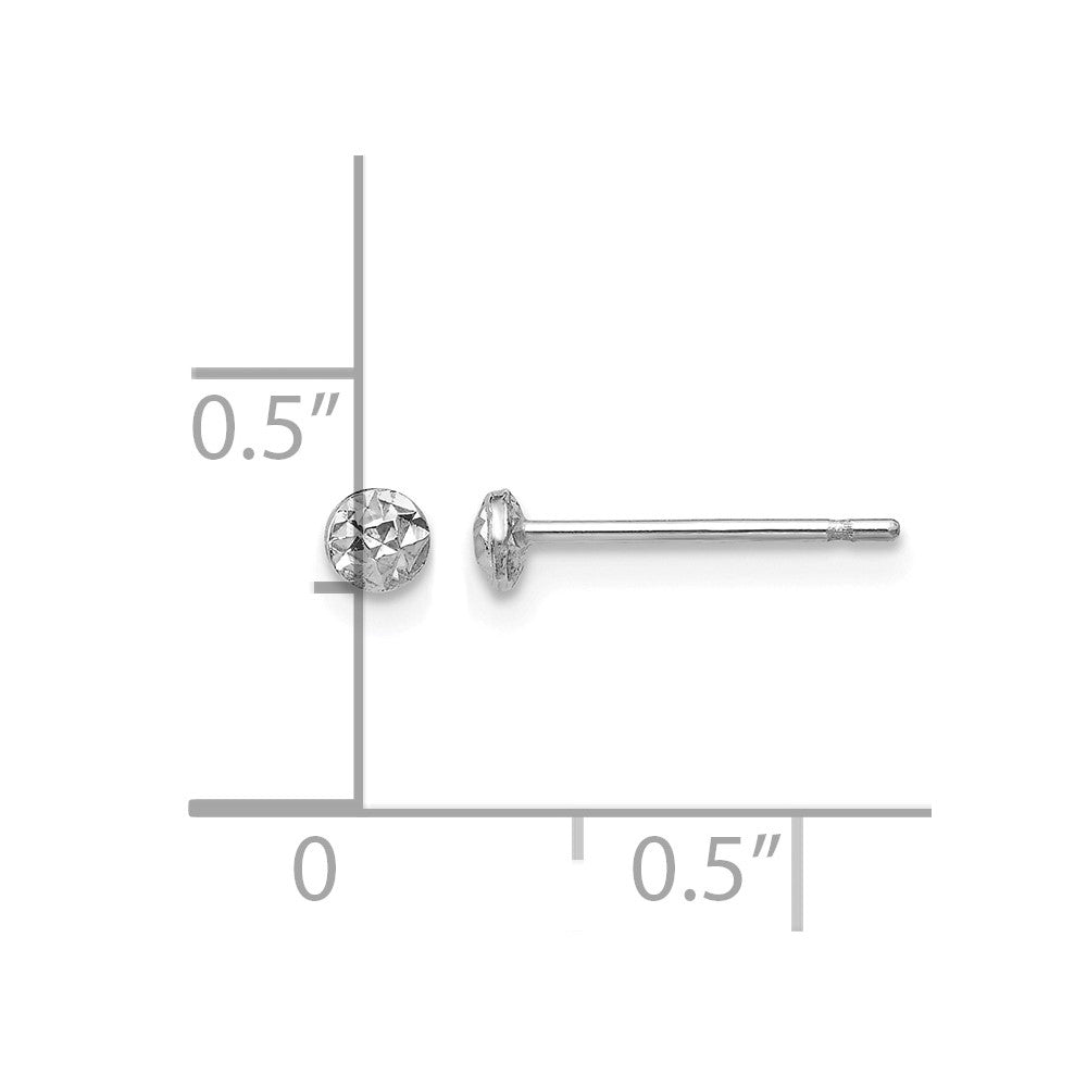 14K White Gold 3mm Textured Puffed Round Button Stud Earrings