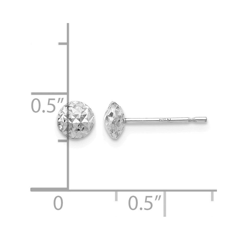 14K White Gold 5mm Textured Puffed Round Button Post Earrings