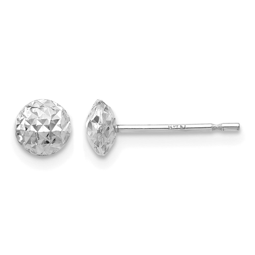 14K White Gold 5mm Textured Puffed Round Button Post Earrings