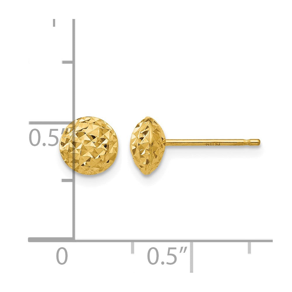 14K 6mm Polished Diamond-cut Puffed Round Button Post Earrings