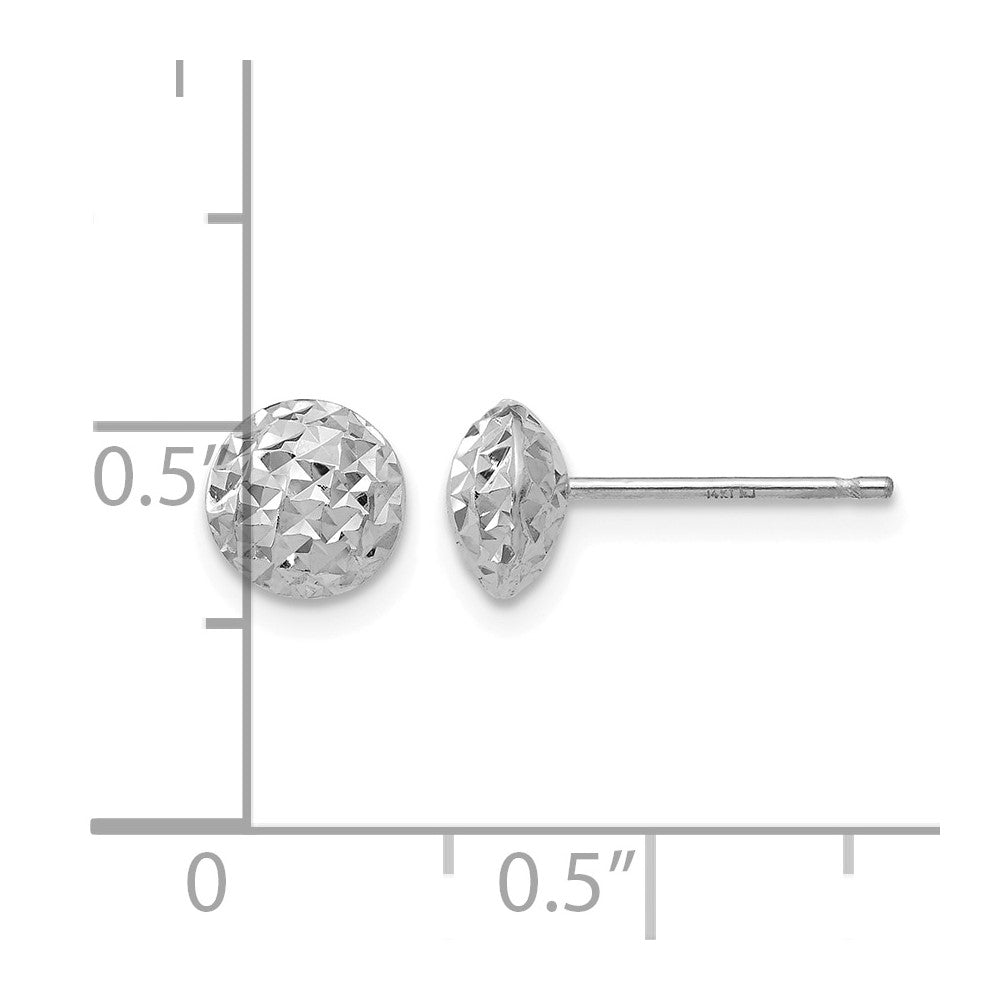 14K White Gold 6mm Polished Diamond-cut Puffed Round Button Post Earrings