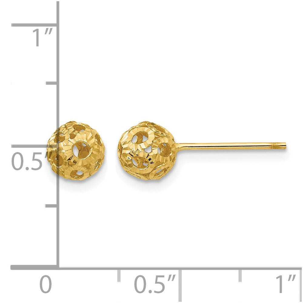 14K 5mm Diamond-cut Fancy Pierced Ball Post Earrings