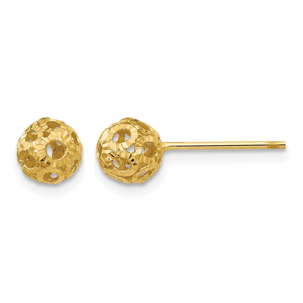 14K 5mm Diamond-cut Fancy Pierced Ball Post Earrings
