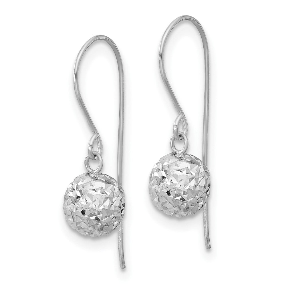 14K White Gold 6mm Diamond-cut Bead Dangle French Hook Earrings
