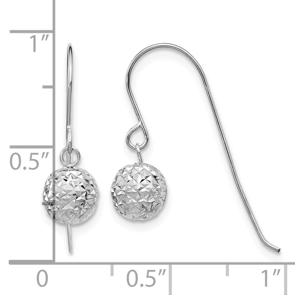 14K White Gold 6mm Diamond-cut Bead Dangle French Hook Earrings