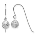 14K White Gold 6mm Diamond-cut Bead Dangle French Hook Earrings