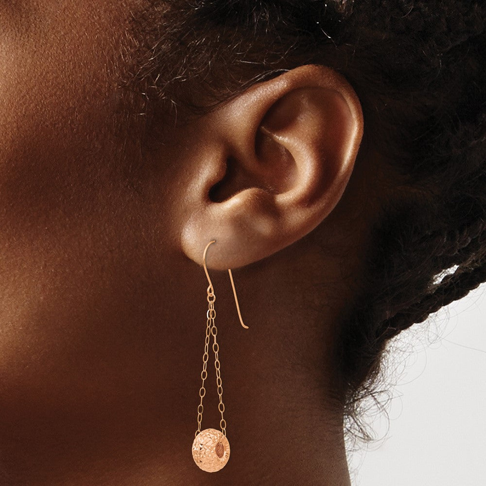 14K Rose Gold Chain with Diamond-cut 8mm Puffed Donut Bead Dangle French Hook Earrings