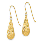 14K Diamond-cut Puffed Teardrop Dangle French Hook Earrings