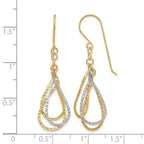 14K Two-tone Diamond-cut Teardrops Dangle French Hook Earrings