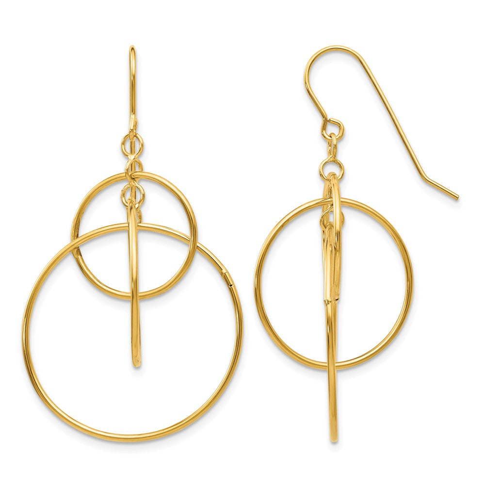 14k Polished Circles Dangle French Hook Earrings