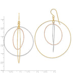 14k Tri-color Diamond-cut Graduated Circles Dangle French Hook Earrings
