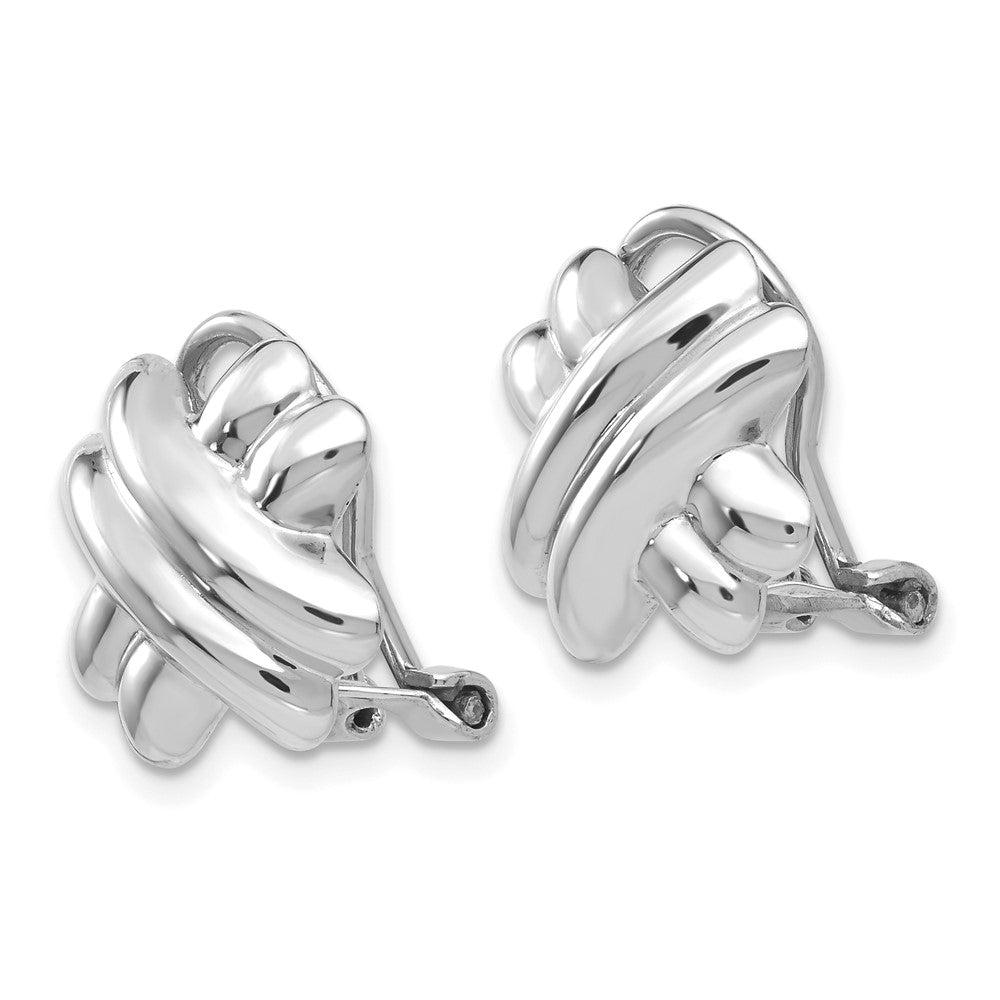 14k White Gold 14mm Polished X Omega Back Non-pierced Earrings