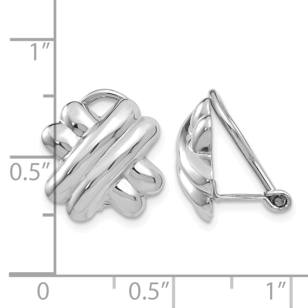 14k White Gold 14mm Polished X Omega Back Non-pierced Earrings