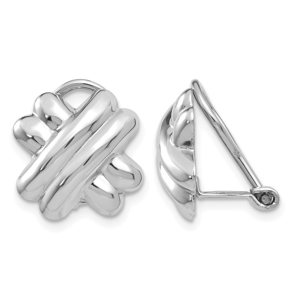 14k White Gold 14mm Polished X Omega Back Non-pierced Earrings