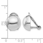 14k White Gold 12mm Polished Half Ball Omega Back Non-pierced Earrings