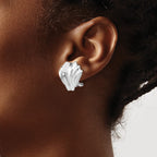 14k White Gold Polished Fan Omega Back Post Earrings
