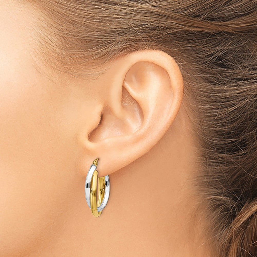 14k Two-tone Polished Double Oval Hoop Earrings