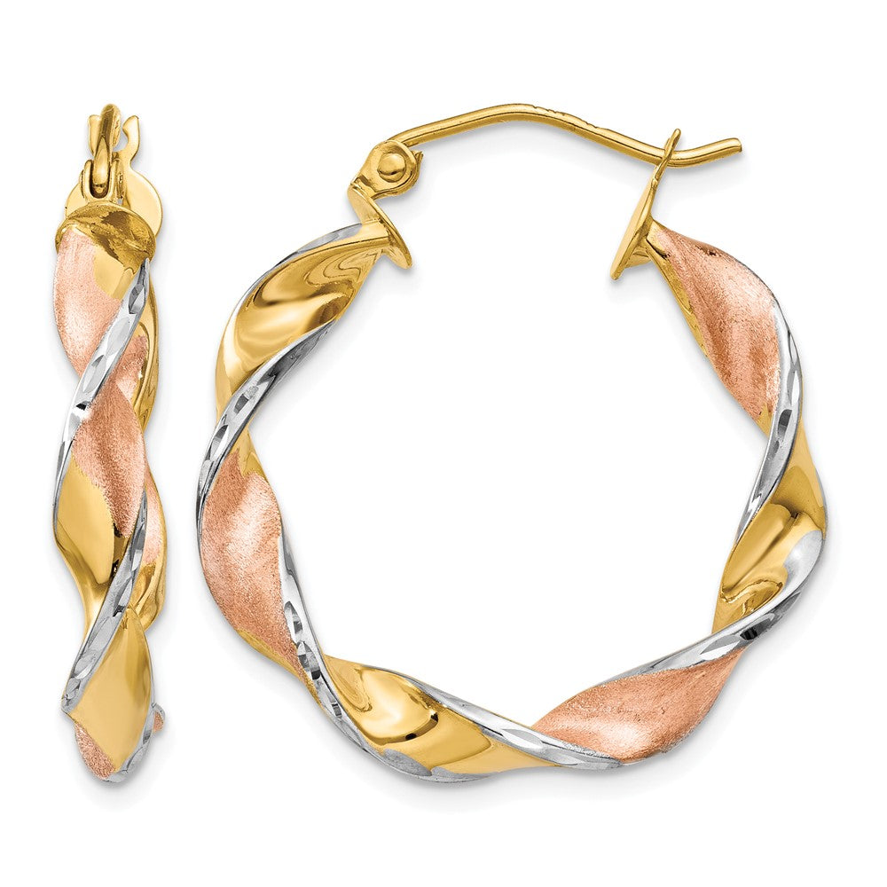 14k & Rhodium Twisted Hoop Earrings