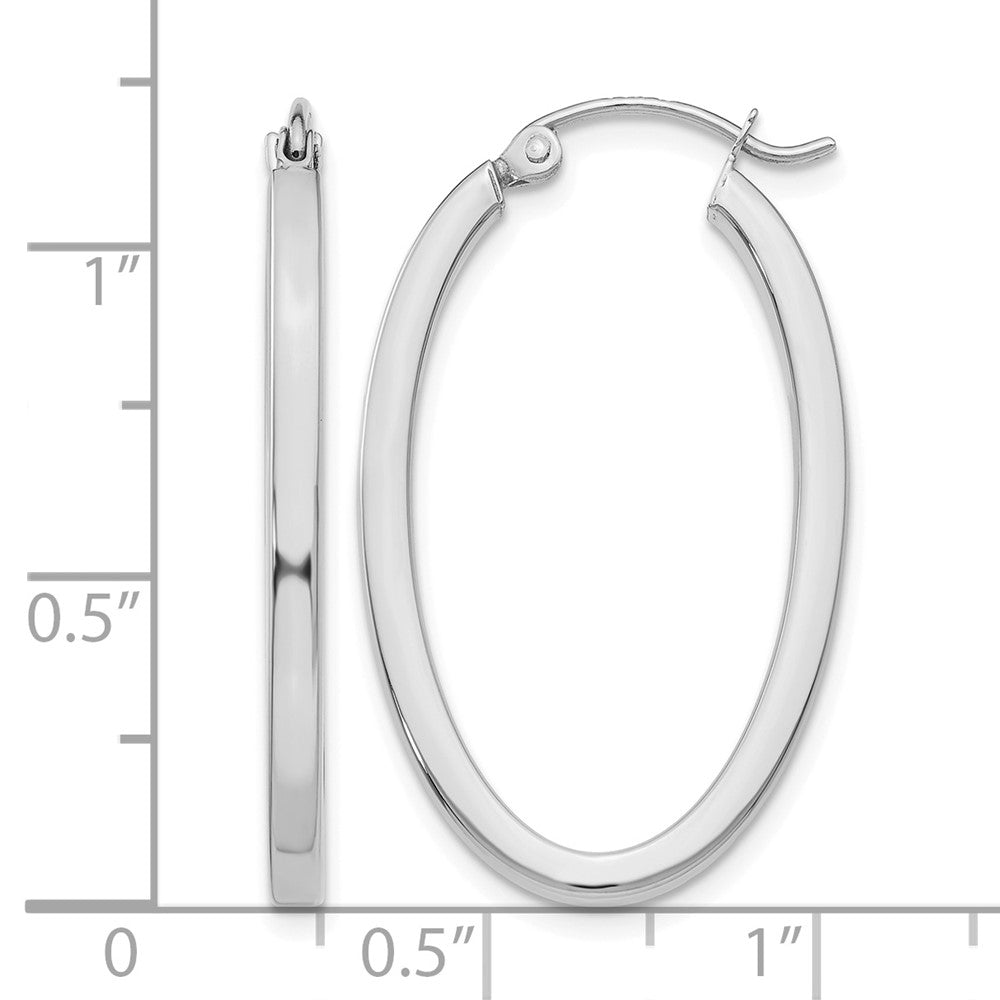14k White Gold 2x30mm Polished Oval Tube Hoop Earrings