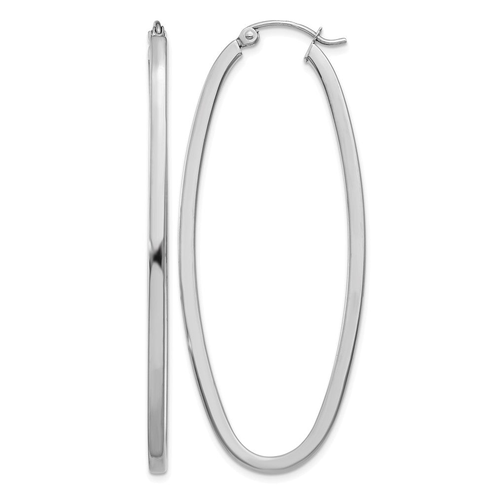 14k White Gold 2x53mm Large Oval Tube Hoop Earrings