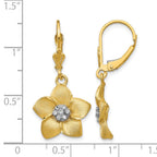 14K and White Rhodium Satin Diamond-cut Large Plumeria Dangle Leverback Earrings