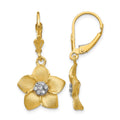 14K and White Rhodium Satin Diamond-cut Large Plumeria Dangle Leverback Earrings