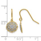 14k and White Rhodium Polished and Textured Medallion Dangle French Hook Earrings