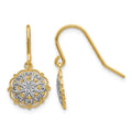 14k and White Rhodium Polished and Textured Medallion Dangle French Hook Earrings