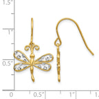 14k and White Rhodium Diamond-cut Dragonfly Dangle French Hook Earrings