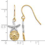 14k & Rhodium Starfish w/Sand Dollar Shepherd Hook Earrings