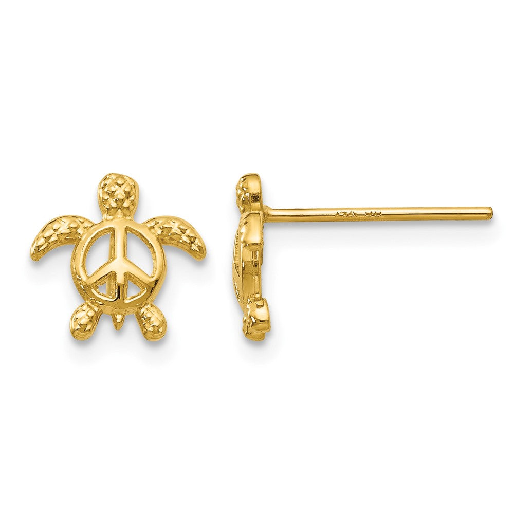 14k Peace Symbol Turtle Post Earrings