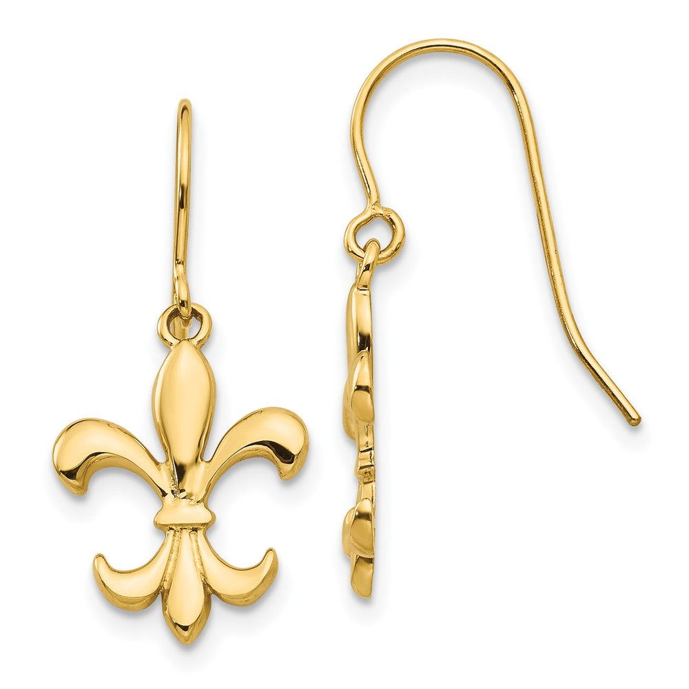 14k Polished Fleur de lis Dangle French Hook Earrings