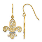 14k and White Rhodium Filigree Fleur de lis Dangle French Hook Earrings