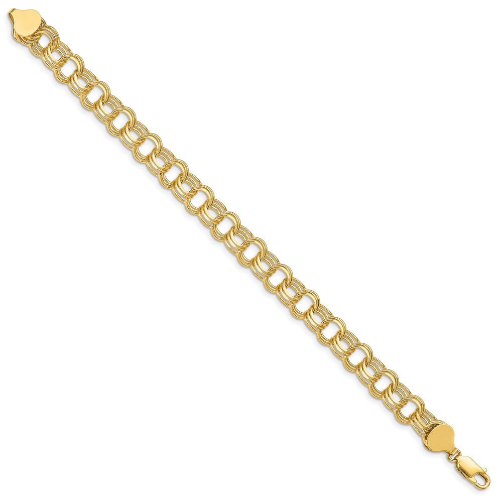 14k 8.5mm Solid Triple Link 7 inch Charm Bracelet