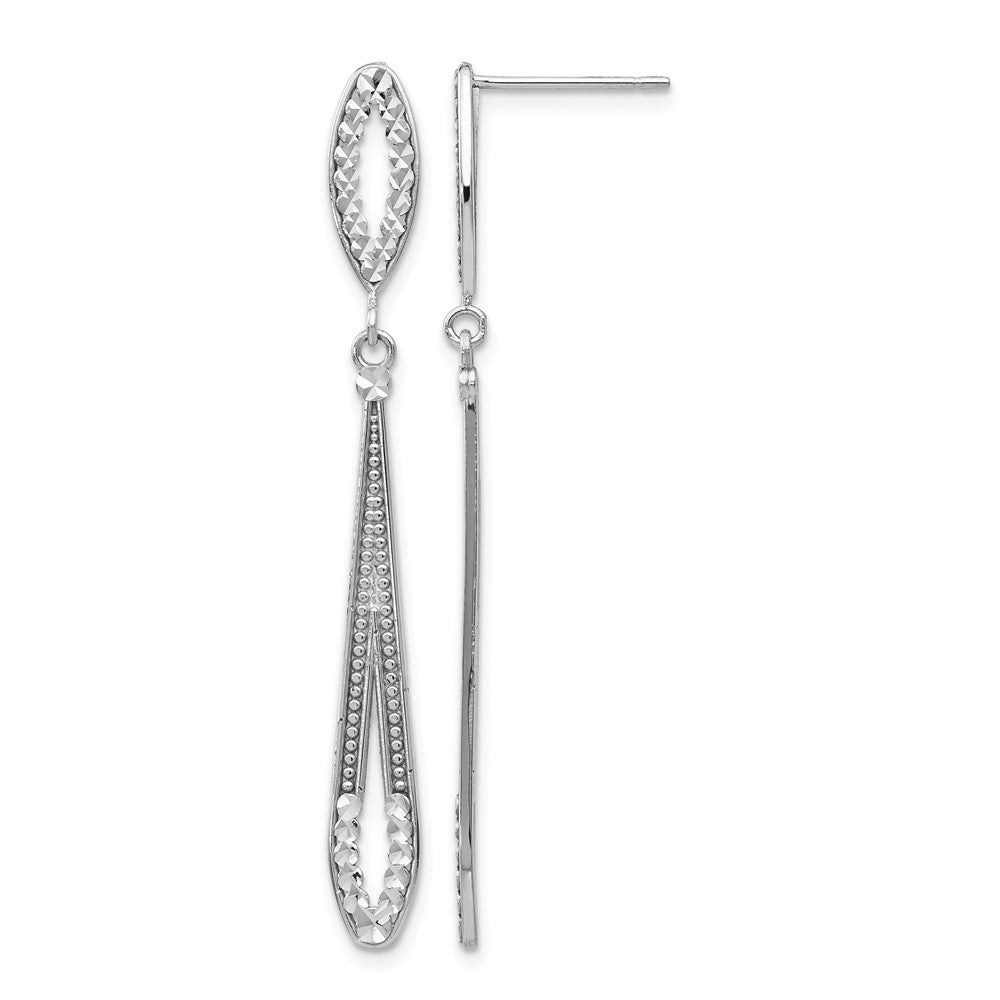 14k White Gold Diamond-cut Open Teardrop Dangle Post Earrings