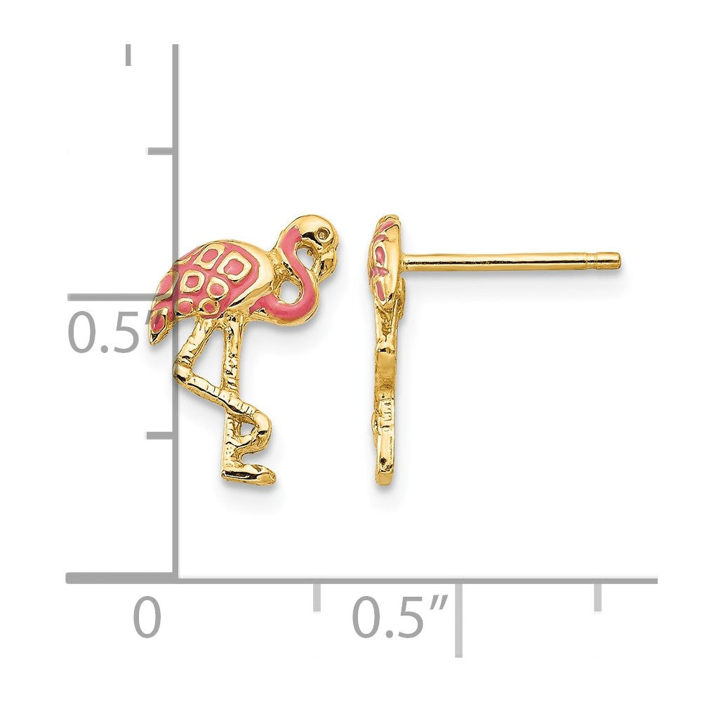 14k Pink Enameled Flamingo Post Earrings
