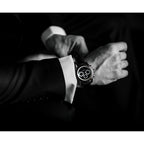 Mens Chisel Stainless Steel Black Leather Chronograph Watch