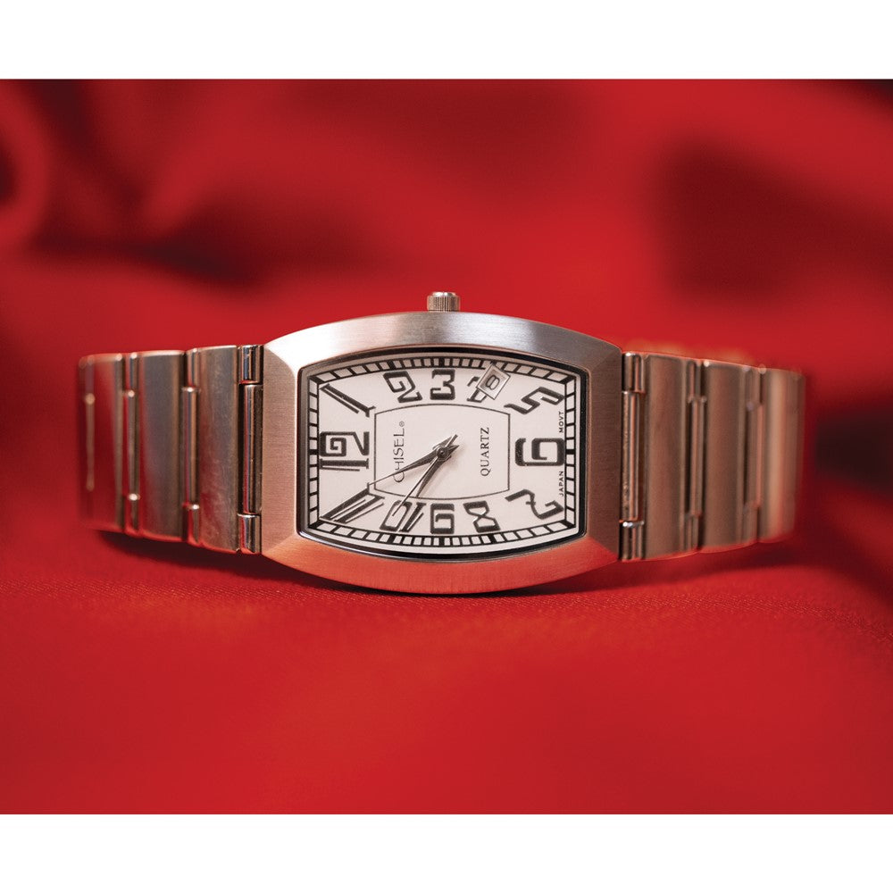 Mens Chisel Stainless Steel White Tonneau Dial Watch