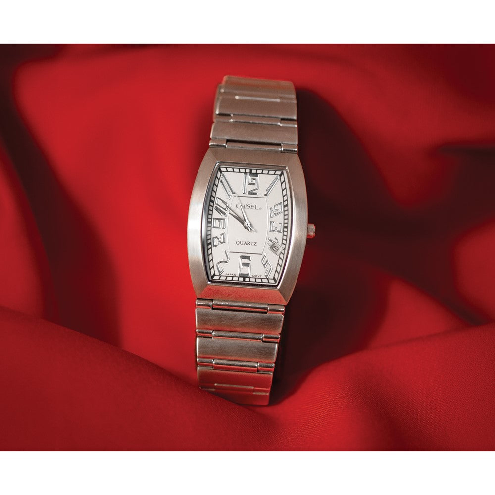 Mens Chisel Stainless Steel White Tonneau Dial Watch