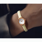 Ladies Chisel Stainless Steel Rose IP-plated White Leather Strap Watch
