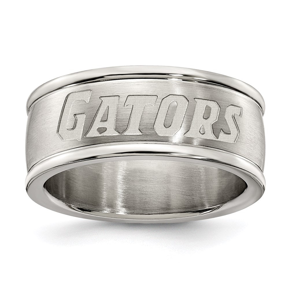 UNIV OF FLORIDA STAINLESS STEEL LOGO BAND RING SIZE 8
