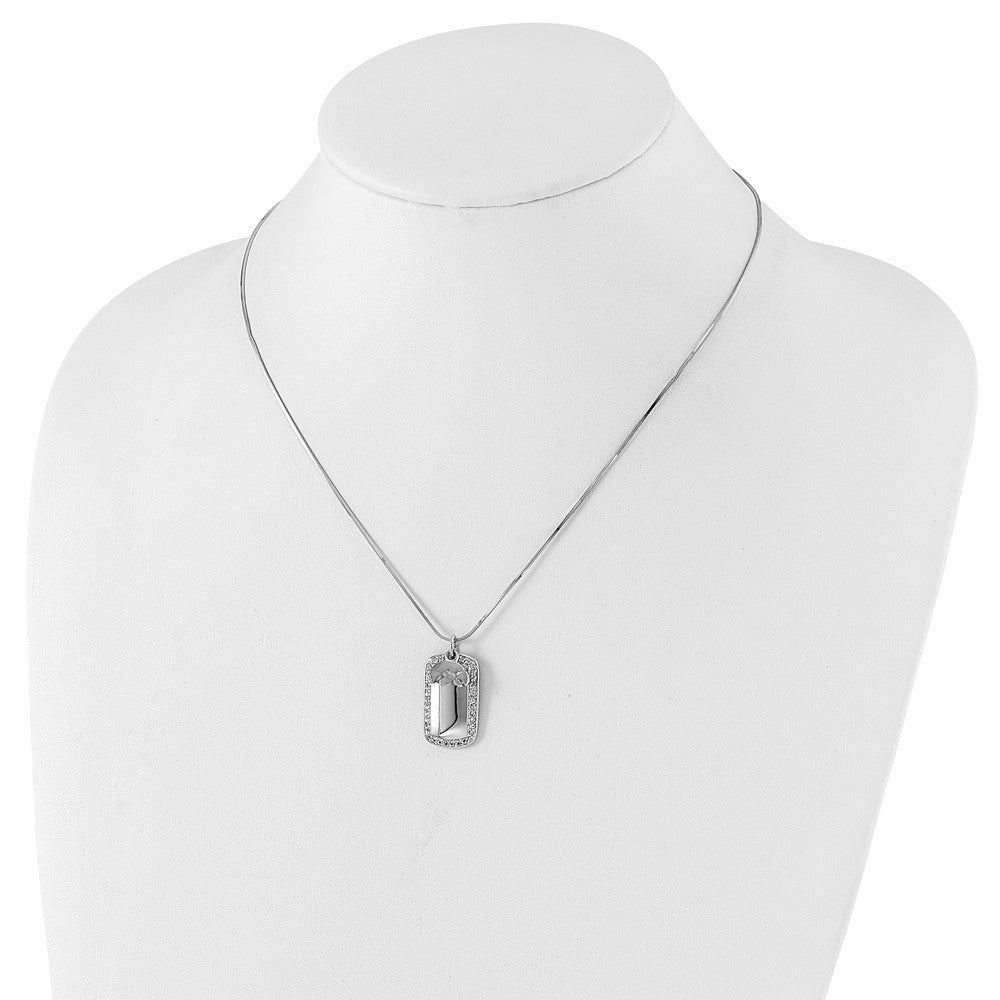 Sterling Silver University of Iowa Polished Logo CZ Dogtag Necklace