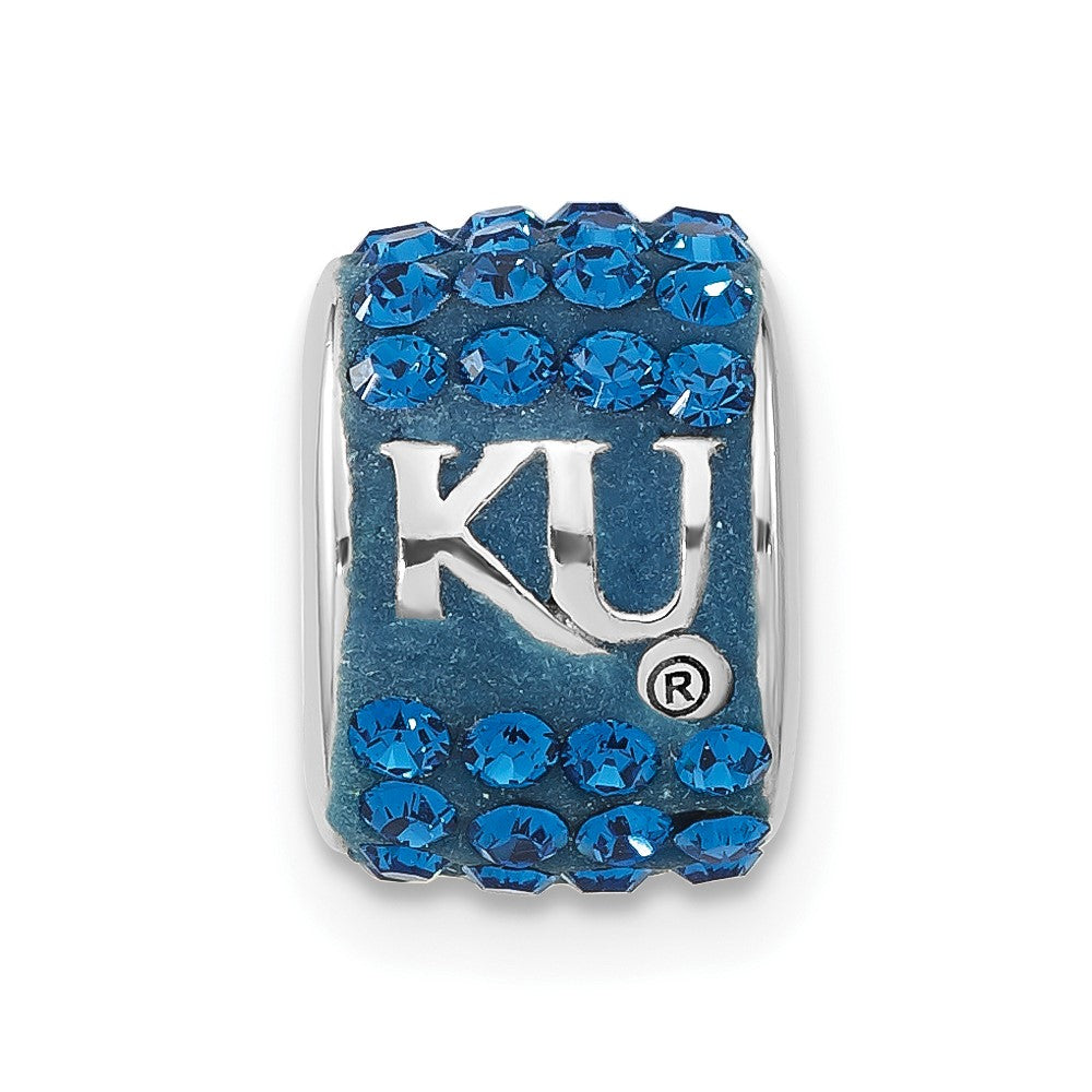 Sterling Silver University of Kansas Polished Blue Crystal Bead Charm