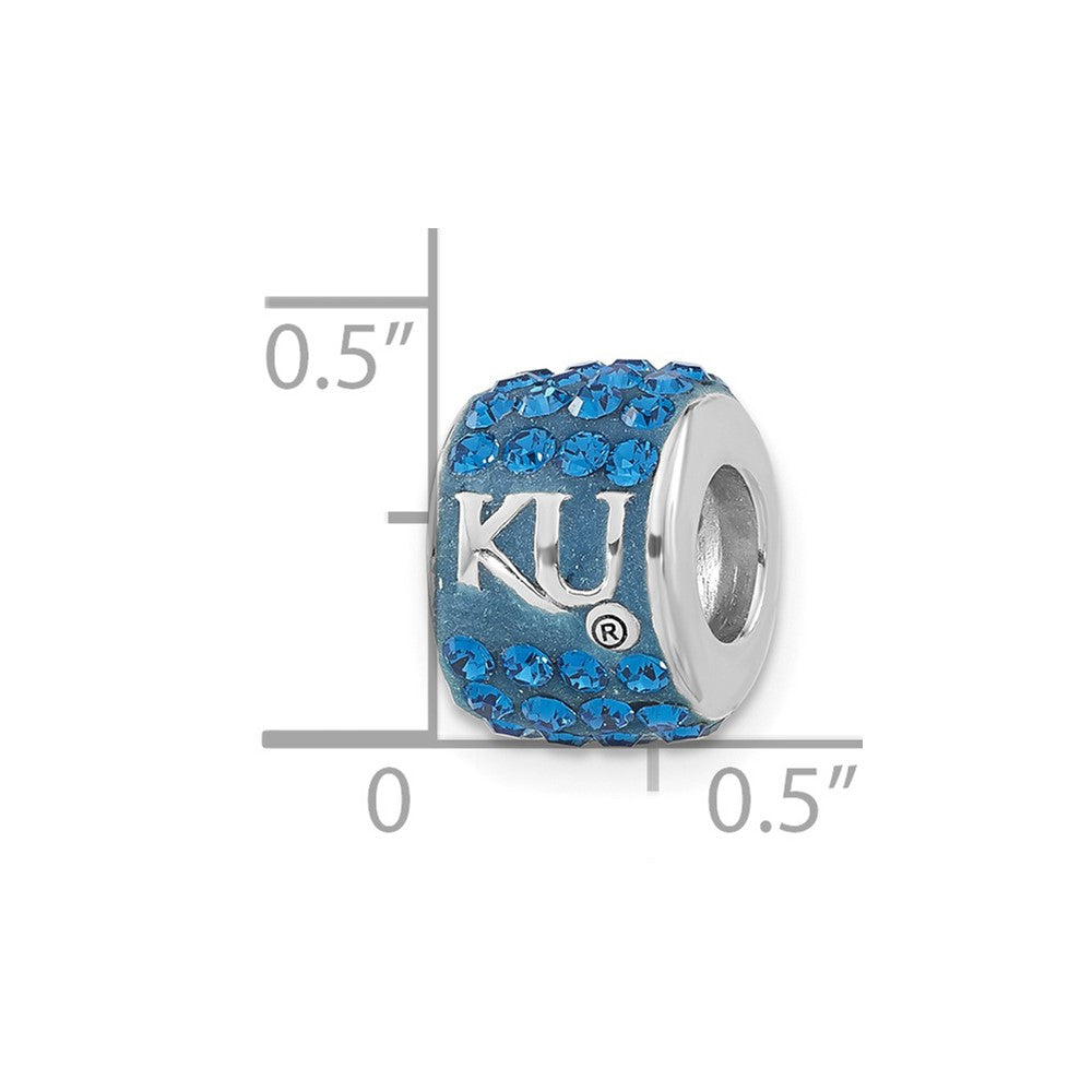 Sterling Silver University of Kansas Polished Blue Crystal Bead Charm