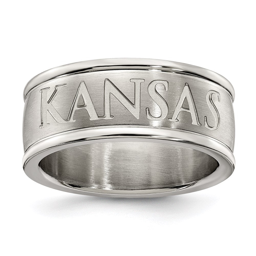 UINV OF KANSAS STAINLESS STEEL LOGO BAND RING SIZE 6