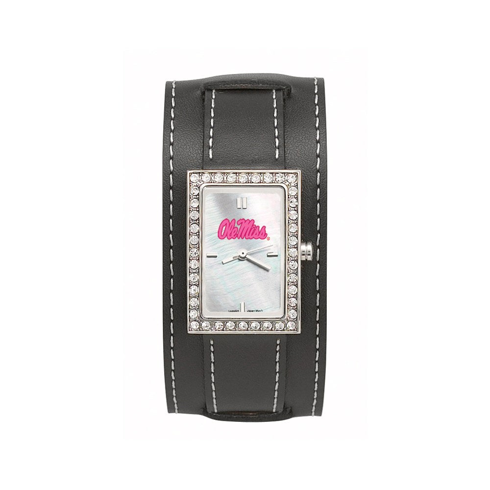 UNIV OF MISS OLE MISS STARLETTE WIDE BLK LEA WATCH