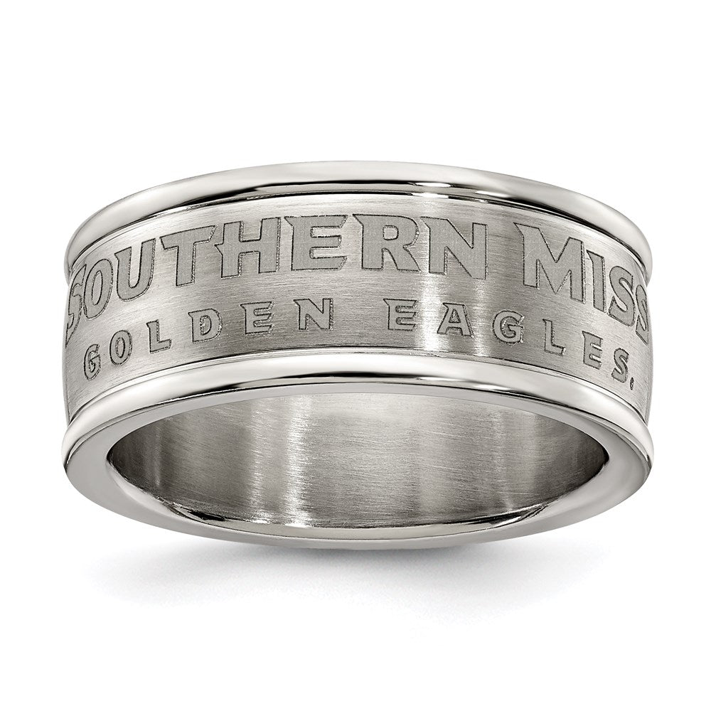 UNIV OF SOUTHERN MISS STAINLESS STEEL LOGO BAND RING SIZE 6
