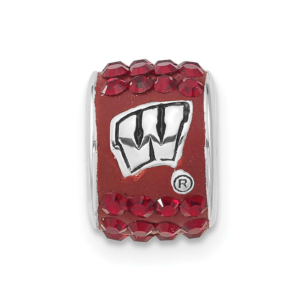 Sterling Silver University of Wisconsin Polished Red Crystal Bead Charm