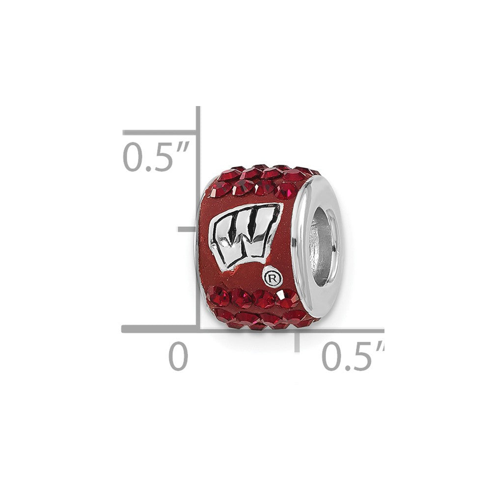 Sterling Silver University of Wisconsin Polished Red Crystal Bead Charm