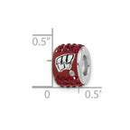 Sterling Silver University of Wisconsin Polished Red Crystal Bead Charm